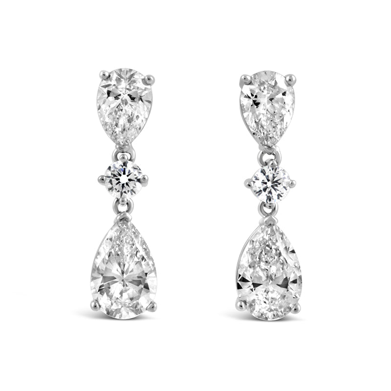 Pear & Round Diamond Drop Earrings