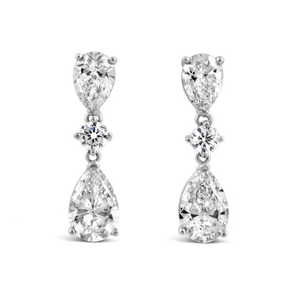 Triple Pear &amp; Round Diamond Drop Earrings