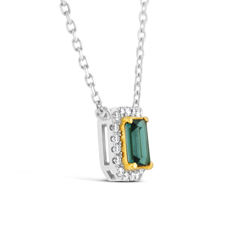 Two Tone Green Tourmaline &amp; Diamond Halo Necklace