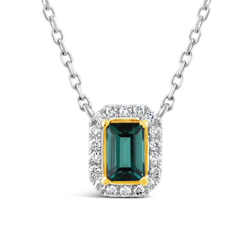 Two Tone Green Tourmaline &amp; Diamond Halo Necklace