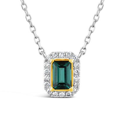 Two Tone Green Tourmaline &amp; Diamond Halo Necklace