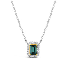 Load image into Gallery viewer, Two Tone Green Tourmaline &amp; Diamond Halo Necklace