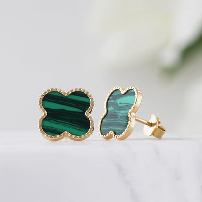 Malachite Quatrefoil Stud Earrings 10mm