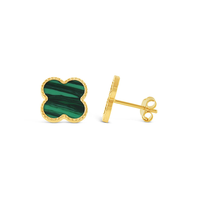 Malachite Quatrefoil Stud Earrings 10mm