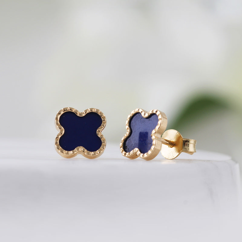 Lapis Quatrefoil Stud Earrings 10mm