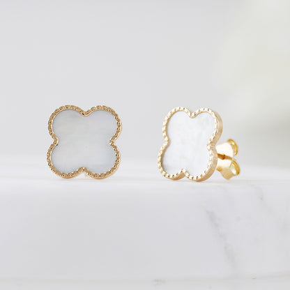 Mother Of Pearl Quatrefoil Stud Earrings 14mm