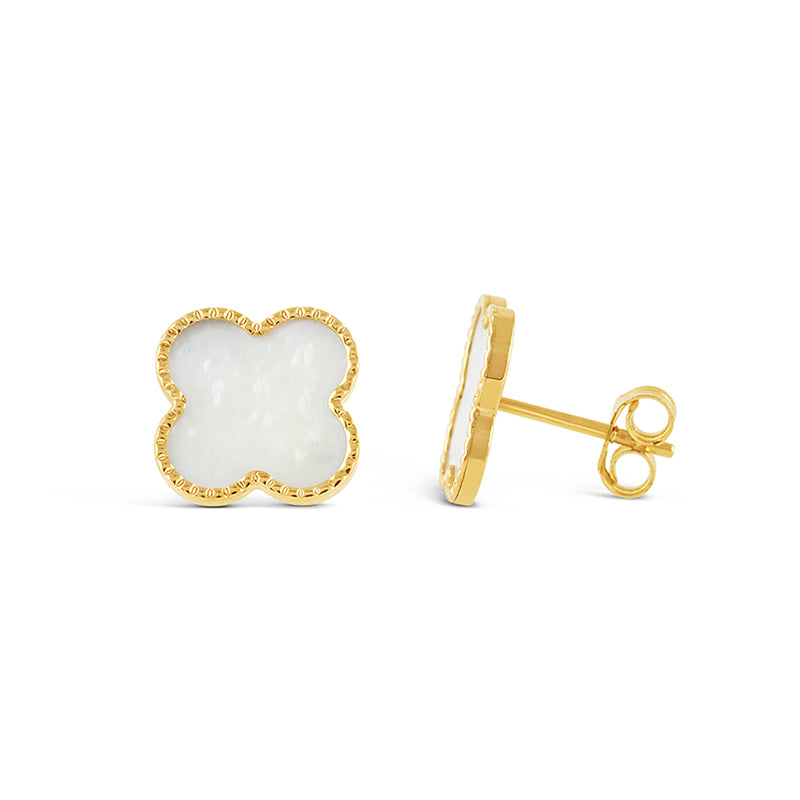 Mother Of Pearl Quatrefoil Stud Earrings 14mm