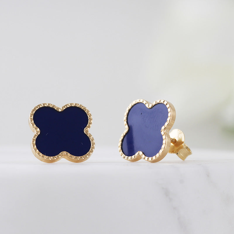 Lapis Quatrefoil Stud Earrings 14mm