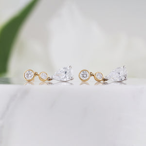 Pear & Round Diamond Drop Earrings