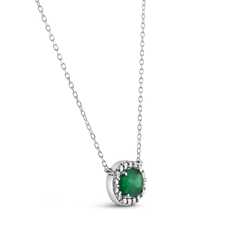 Oval Emerald &amp; Diamond Halo Necklace