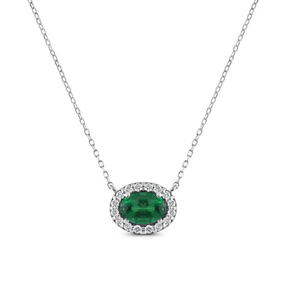 Oval Emerald &amp; Diamond Halo Necklace