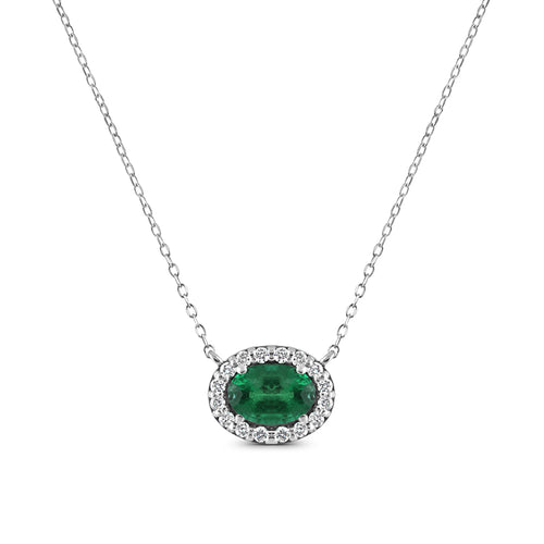 Oval Emerald & Diamond Halo Necklace