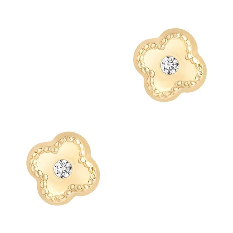 White Stone Quatrefoil Stud Earrings