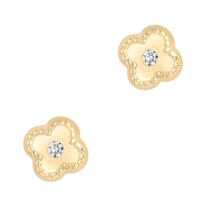 White Stone Quatrefoil Stud Earrings