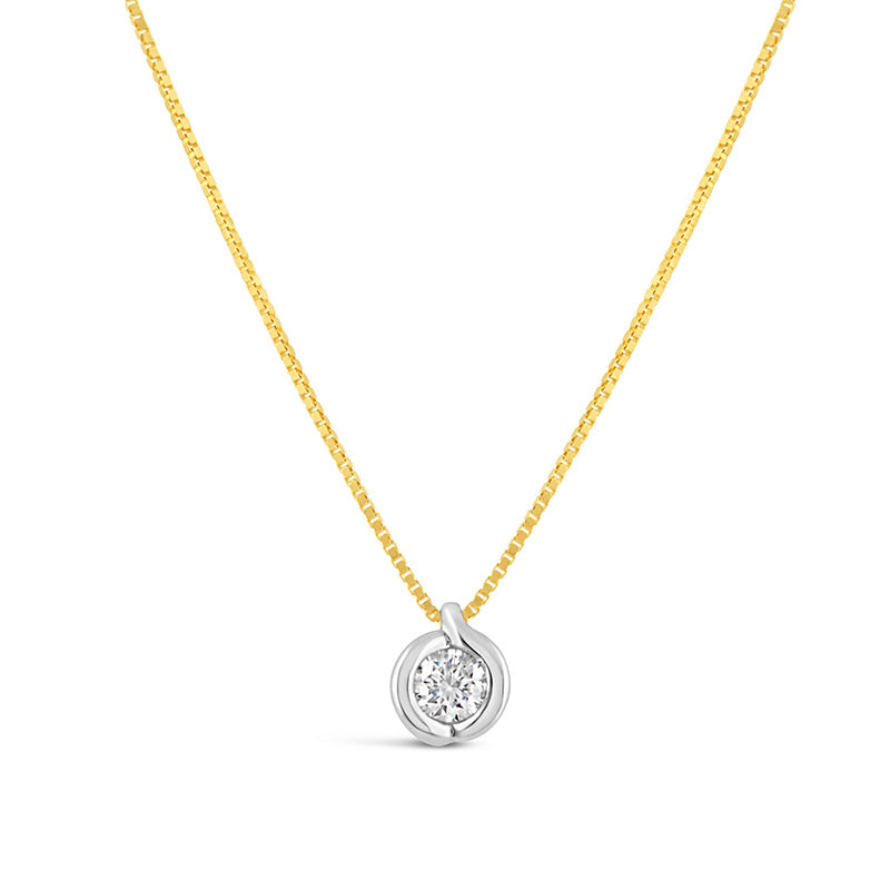 Two Tone Bezel Set Diamond Solitaire Pendant 0.16ct