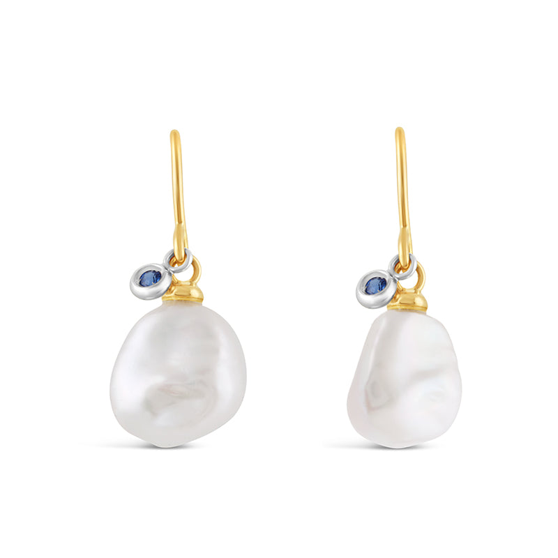 Freshwater Pearl &amp; Sapphire Drop Earrings