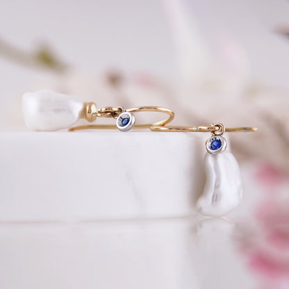 Freshwater Pearl &amp; Sapphire Drop Earrings