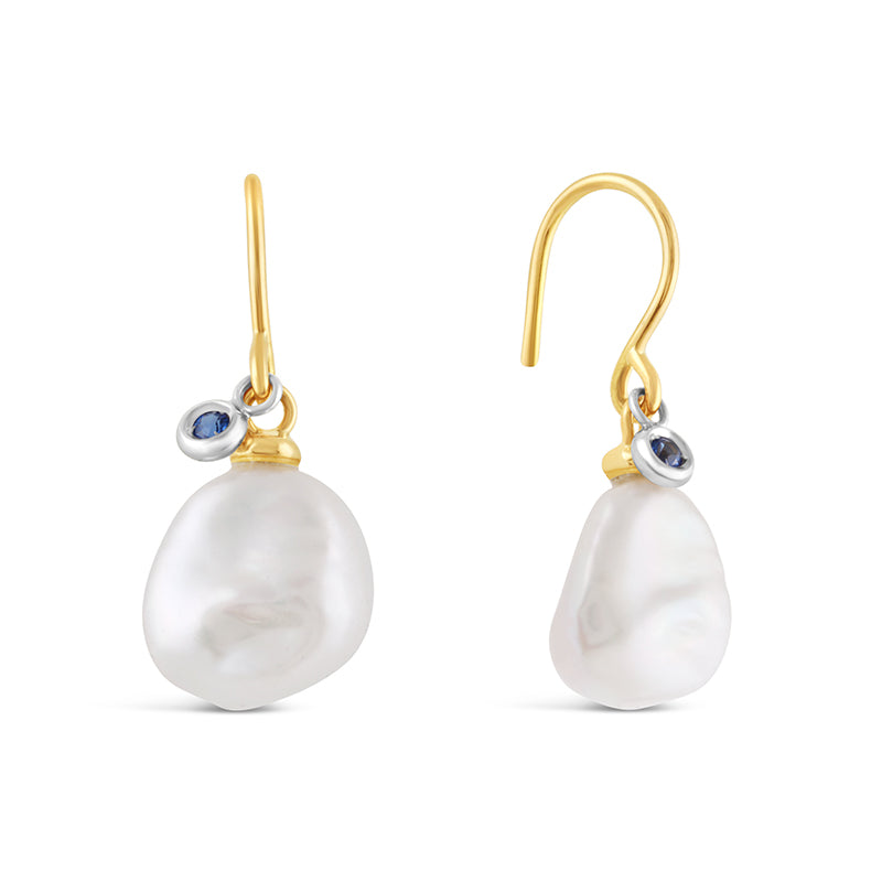 Freshwater Pearl &amp; Sapphire Drop Earrings