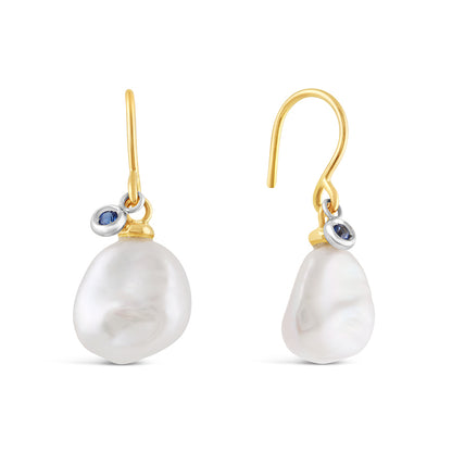 Freshwater Pearl &amp; Sapphire Drop Earrings