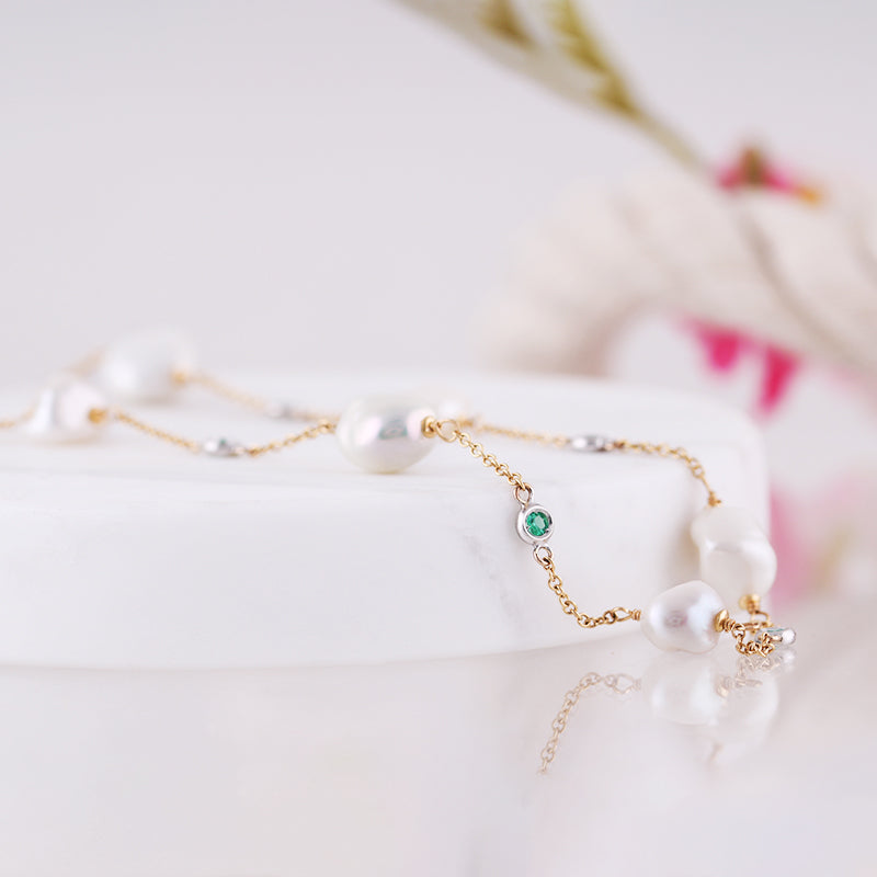 Freshwater Pearl &amp; Emerald Necklace