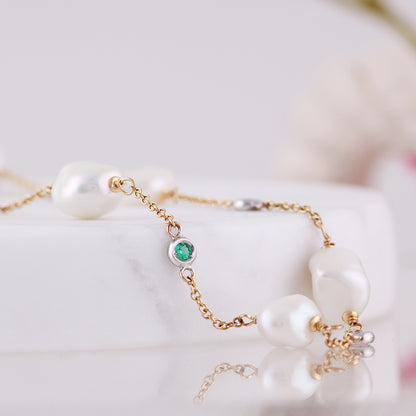 Freshwater Pearl &amp; Emerald Necklace