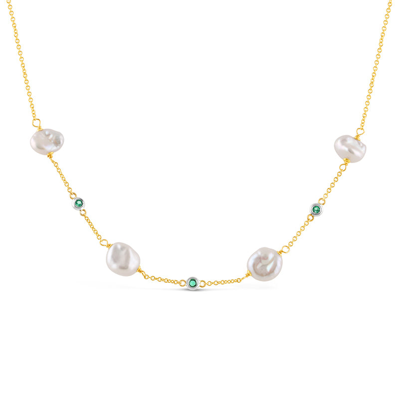 Freshwater Pearl &amp; Emerald Necklace