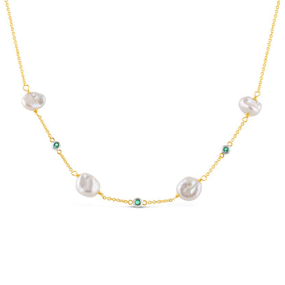 Freshwater Pearl &amp; Emerald Necklace