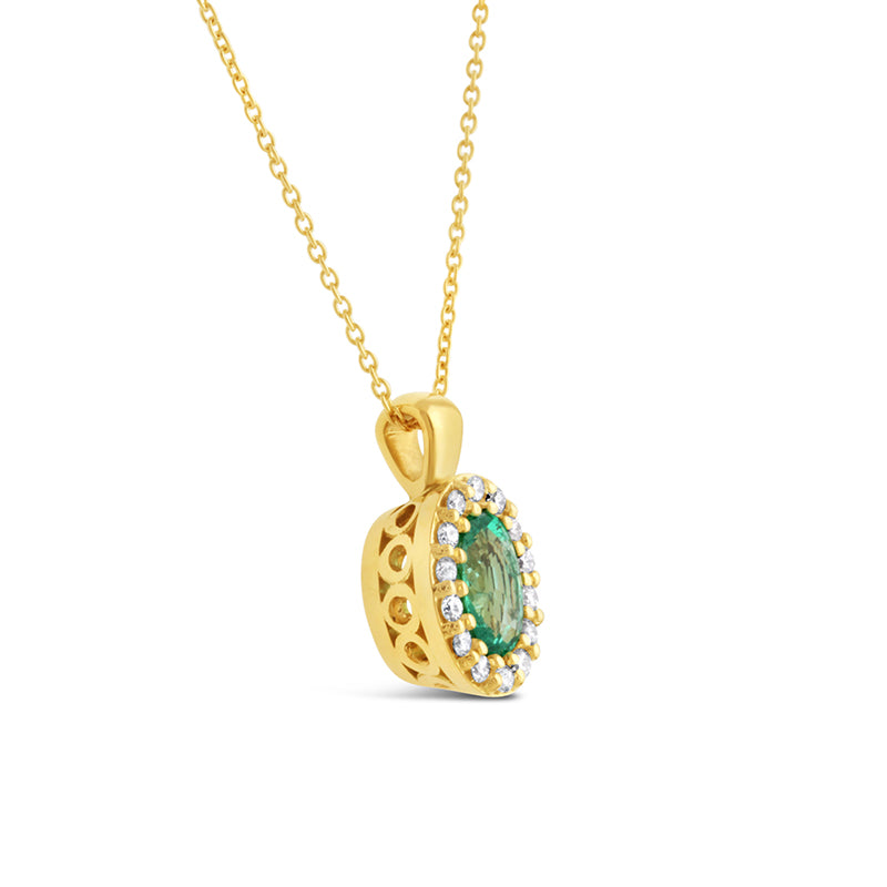 Emerald &amp; Diamond Oval Halo Pendant