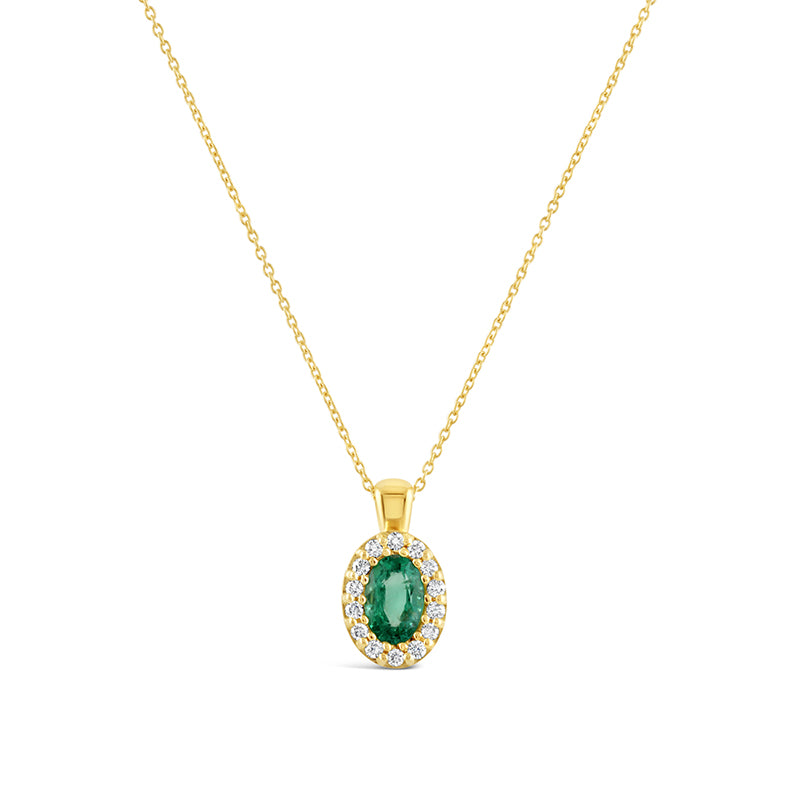 Emerald & Diamond Oval Halo Pendant