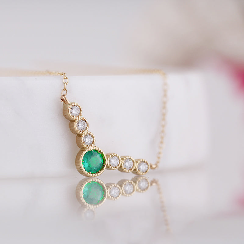 Emerald &amp; Diamond 7 Stone Necklace