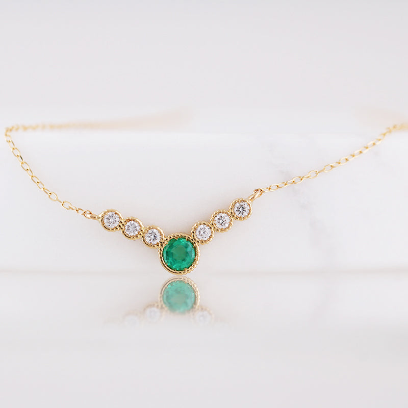 Emerald &amp; Diamond 7 Stone Necklace