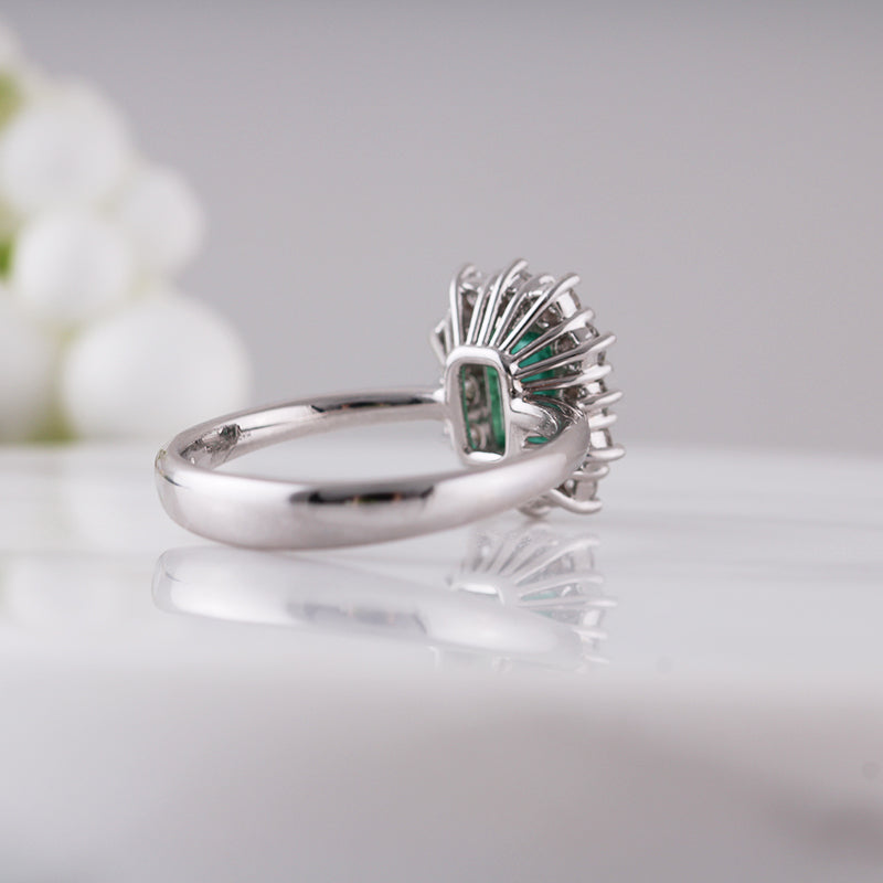 Emerald &amp; Diamond Cluster Dress Ring