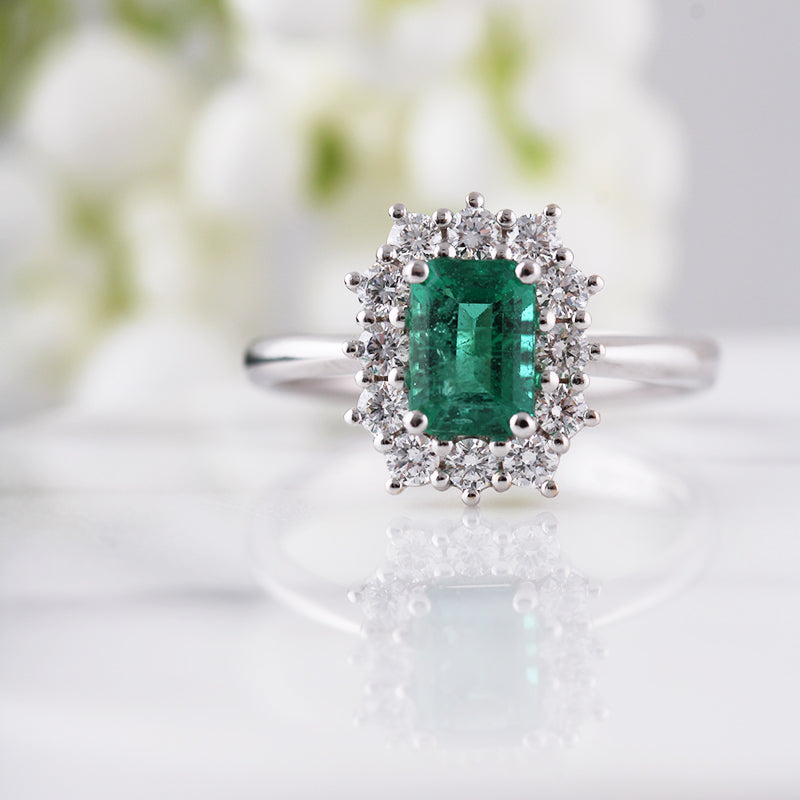 Emerald &amp; Diamond Cluster Dress Ring