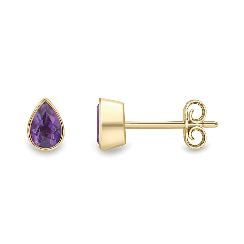 Pear Amethyst Solitaire Stud Earrings