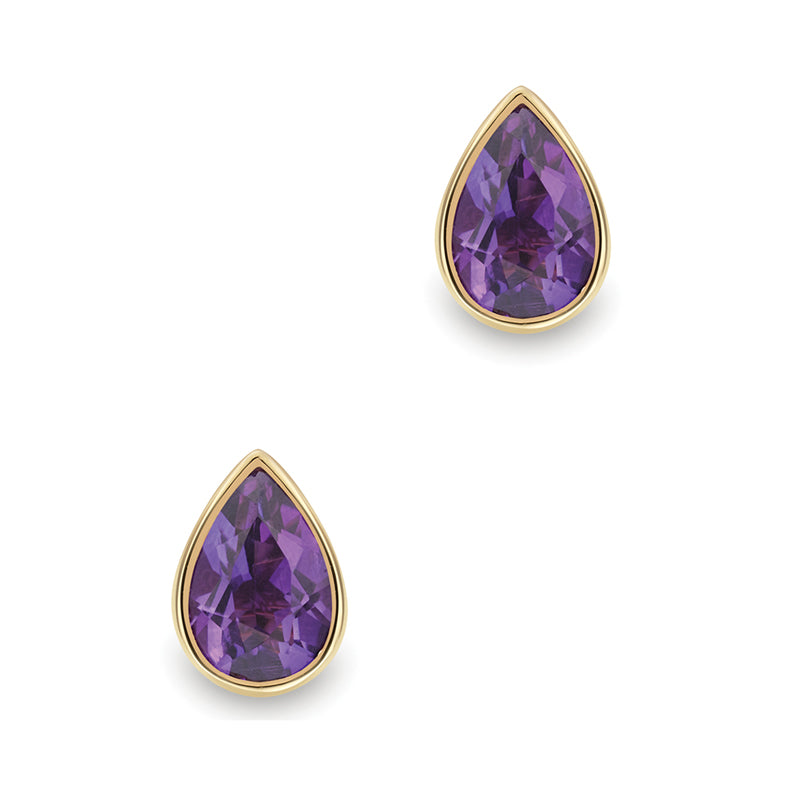 Pear Amethyst Solitaire Stud Earrings