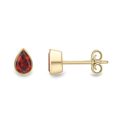 Pear Garnet Solitaire Stud Earrings