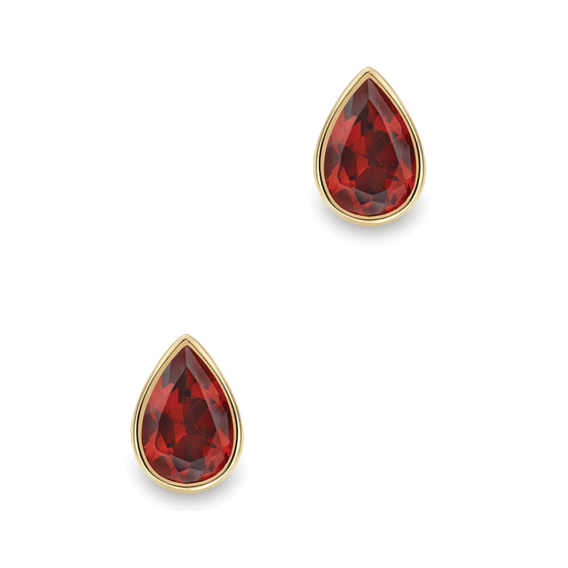 Pear Garnet Solitaire Stud Earrings