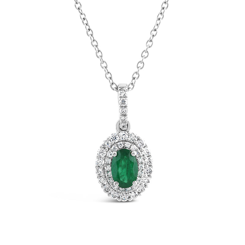 Emerald &amp; Diamond Double Halo Pendant