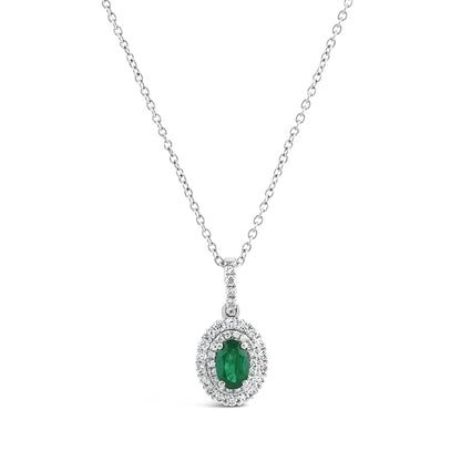 Emerald &amp; Diamond Double Halo Pendant