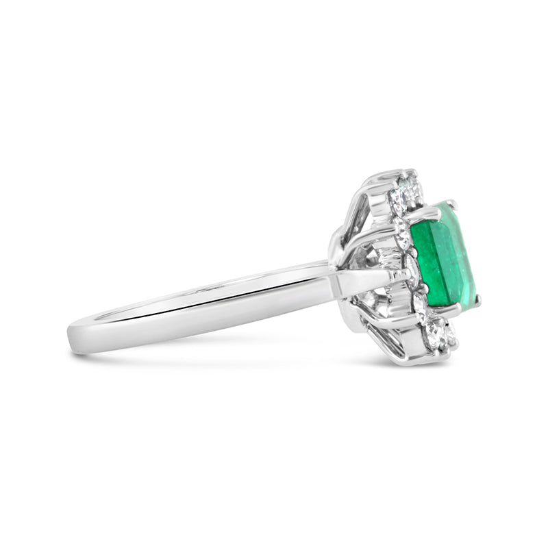 Emerald &amp; Diamond Cluster Dress Ring