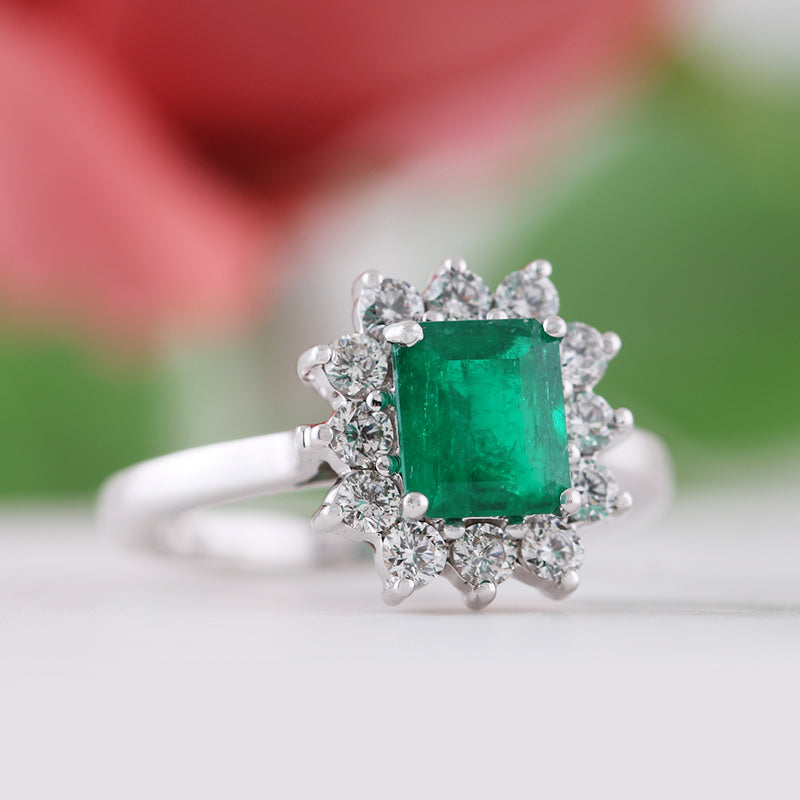 Emerald &amp; Diamond Cluster Dress Ring