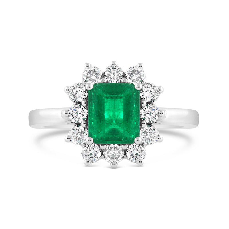 Emerald &amp; Diamond Cluster Dress Ring