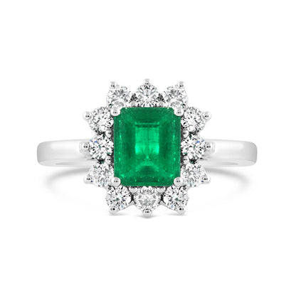 Emerald &amp; Diamond Cluster Dress Ring