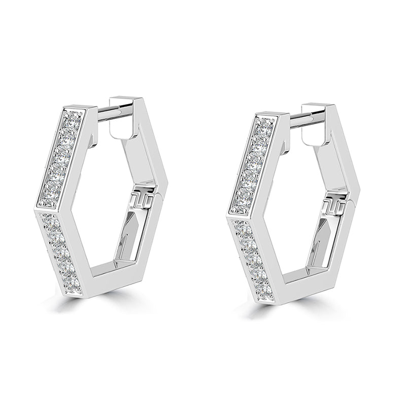 Diamond Hexagon Hoop Earrings