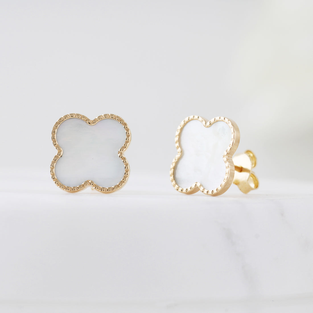 Mother Of Pearl Quatrefoil Stud Earrings 11.5mm