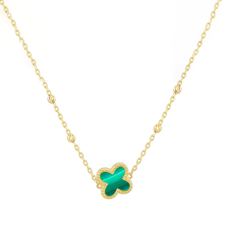 Malachite Quatrefoil &amp; Ball Chain Necklace