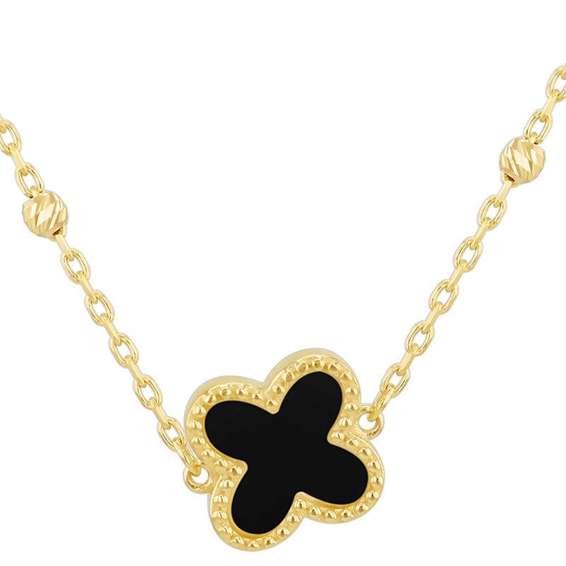 Onyx Quatrefoil &amp; Ball Chain Necklace