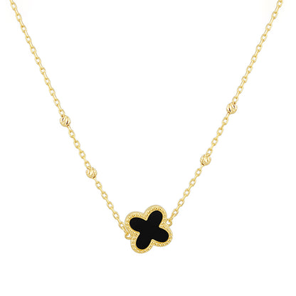 Onyx Quatrefoil &amp; Ball Chain Necklace