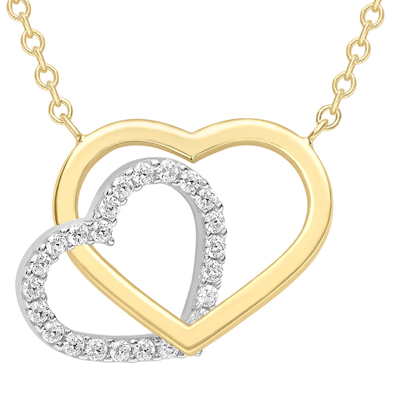 Two Tone Double Plain &amp; White Stone Heart Necklace