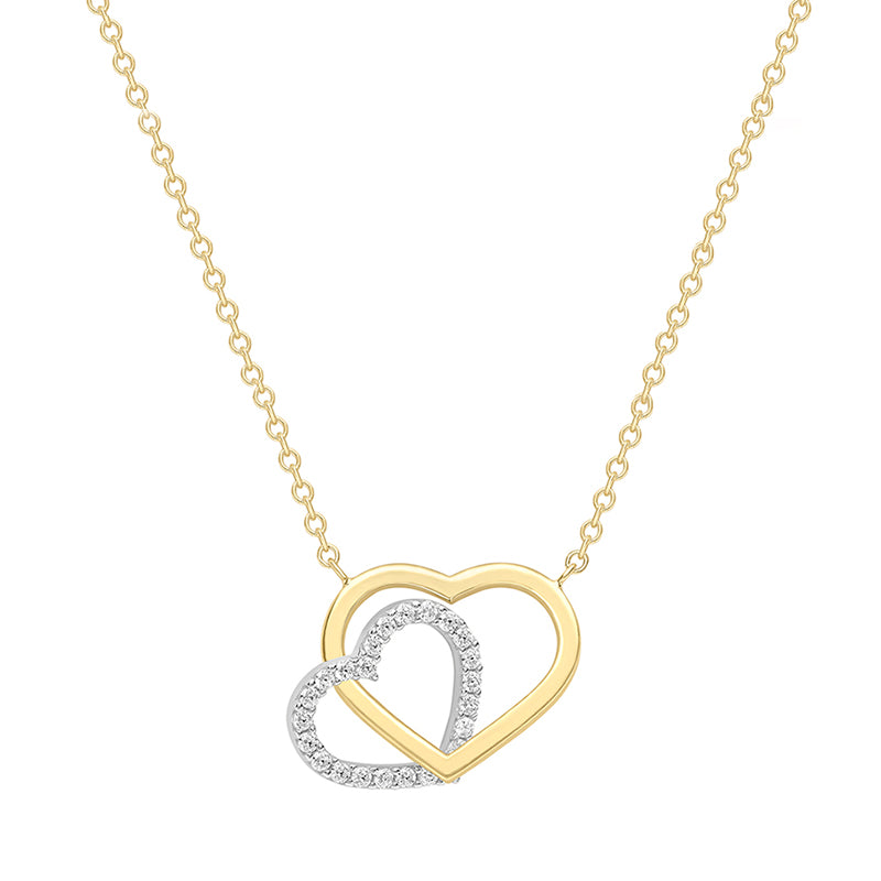 Two Tone Double Plain &amp; White Stone Heart Necklace